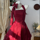 Robe de soirée courte en satin bordeaux et tulle, tenue de bal, de fête d'anniversaire, gh4695