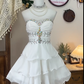 Weißes, kurzes Chiffon-Heimkehrkleid mit Perlen, Partykleid, Ballkleid gh4701