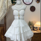 Weißes, kurzes Chiffon-Heimkehrkleid mit Perlen, Partykleid, Ballkleid gh4701