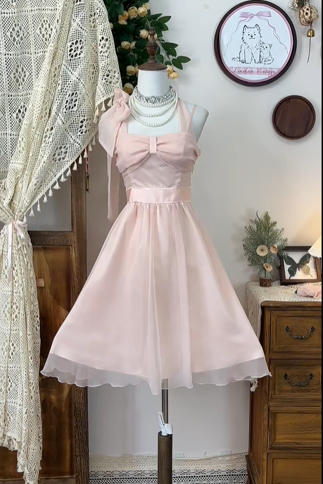 Rosa Kurzes Chiffon Homecoming Kleid Partykleid Ballkleid gh4702