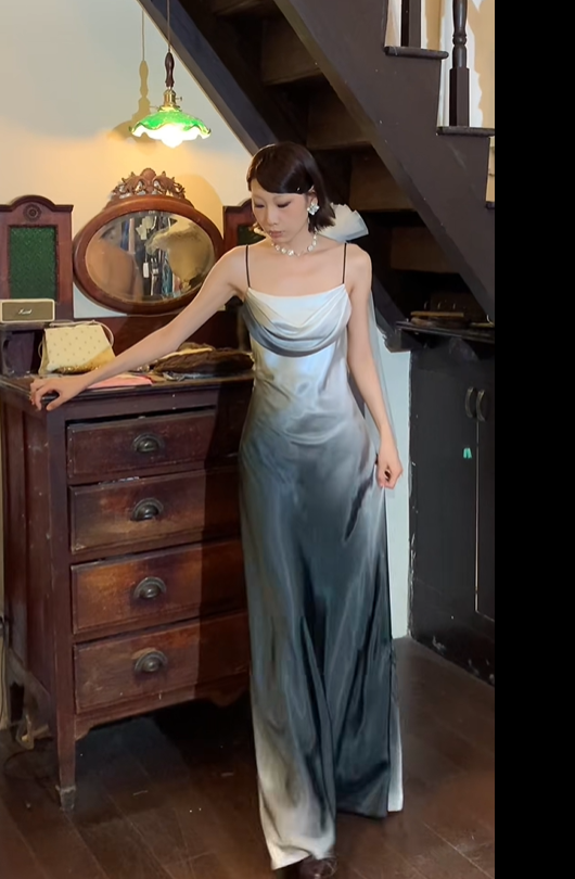 Robe de soirée longue en satin, élégante, noire et blanche, coupe simple, dégradé, robe de soirée, robe de soirée, robe de soirée, gh4730