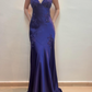 Lila Perlen Langes Satin Ballkleid Abendkleid Partykleid gh4811