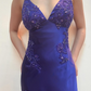 Lila Perlen Langes Satin Ballkleid Abendkleid Partykleid gh4811