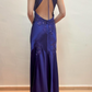 Lila Perlen Langes Satin Ballkleid Abendkleid Partykleid gh4811