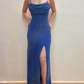 Blue Sparkling Long Satin Ball Gown Evening Gown Party Dress gh4812