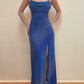 Blue Sparkling Long Satin Ball Gown Evening Gown Party Dress gh4812