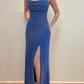 Blue Sparkling Long Satin Ball Gown Evening Gown Party Dress gh4812