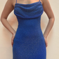 Blue Sparkling Long Satin Ball Gown Evening Gown Party Dress gh4812