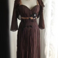 Braunes Chiffon-Kleid mit glänzenden Perlen, für den Heimkehr, modisches Geburtstagspartykleid, Abendkleid gh4815