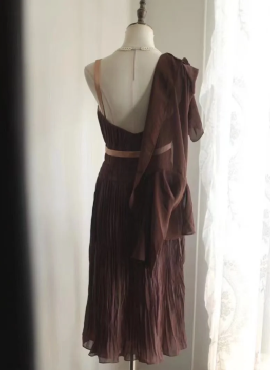Braunes Chiffon-Kleid mit glänzenden Perlen, für den Heimkehr, modisches Geburtstagspartykleid, Abendkleid gh4815