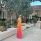 Orange und gelb mode gradienten lange chiffon ballkleid abendkleid reise urlaub strand party kleid gh4825