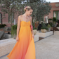 Orange und gelb mode gradienten lange chiffon ballkleid abendkleid reise urlaub strand party kleid gh4825