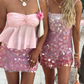 Robe de soirée courte rose à paillettes, idéale pour les fêtes ou les cocktails, gh4853