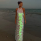 Rosa glänzendes, modisches Pailletten-Langkleid für Reisen, Urlaub/Geburtstag/Cocktailparty, gh4859