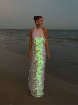 Rosa glänzendes, modisches Pailletten-Langkleid für Reisen, Urlaub/Geburtstag/Cocktailparty, gh4859