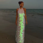 Rosa glänzendes, modisches Pailletten-Langkleid für Reisen, Urlaub/Geburtstag/Cocktailparty, gh4859