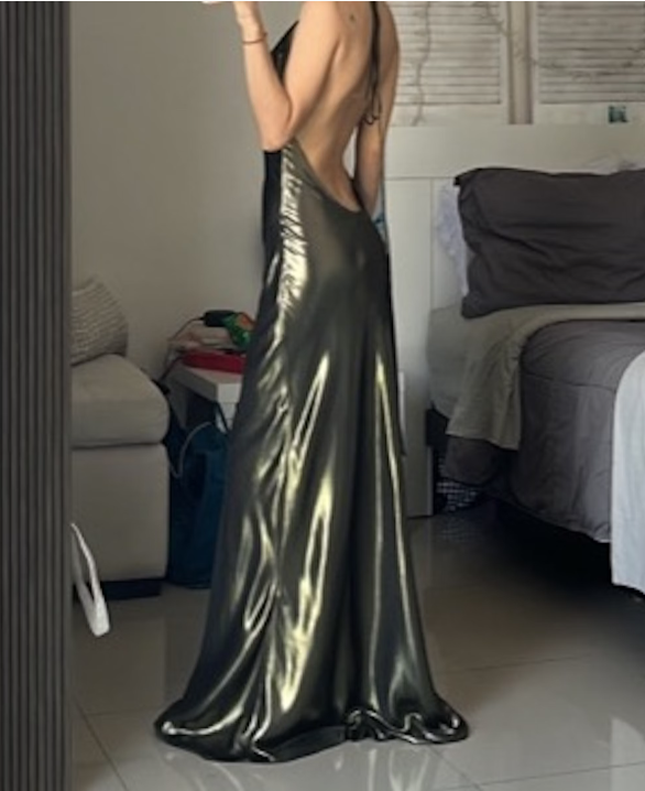 Grünes, modisches, elegantes Spaghettiträger-Kleid aus langem Satin, Abendkleid, Hochzeitsgast-Partykleid, gh3111