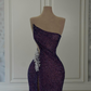 Girlhomeshops - Robe de soirée longue à paillettes, violette, brillante, élégante et sexy, fendue, gh5034