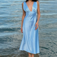 Blaues schlichtes, elegantes, langes Ballkleid aus Satin mit V-Ausschnitt gh3165