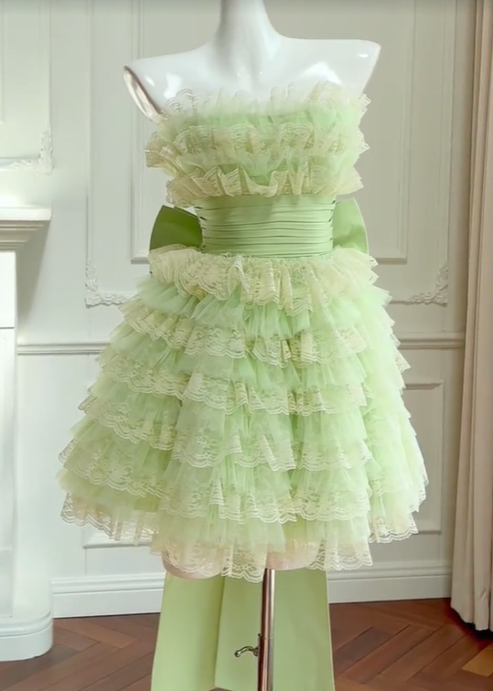 Girlhomeshops - Robe de soirée courte verte et mignonne à volants, idéale pour un anniversaire, gh5097