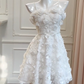 Girlhomeshops - Robe de soirée courte en mousseline de soie, blanche, motif floral tridimensionnel, tenue de fête d'anniversaire, gh5098