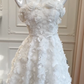 Girlhomeshops - Robe de soirée courte en mousseline de soie, blanche, motif floral tridimensionnel, tenue de fête d'anniversaire, gh5098