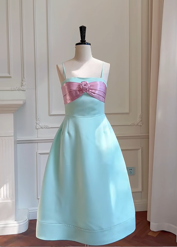 Girlhomeshops - Grünes süßes kurzes Satin-Heimkehrkleid, Geburtstagspartykleid, gh5100