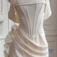 Girlhomeshops - Robe de soirée courte en satin beige à bretelles en arête de poisson, douce et simple, robe de bal d'anniversaire, gh5101