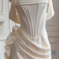 Girlhomeshops - Robe de soirée courte en satin beige à bretelles en arête de poisson, douce et simple, robe de bal d'anniversaire, gh5101
