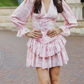Girlhomeshops-Rosa Blumenmuster, lange Ärmel, modisch, süß, kurz, Chiffon, rückenfrei, Heimkehrkleid, Geburtstagskleid, gh5272