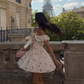 Girlhomeshops-Weißes rosa geblümtes kurzes Chiffon-Heimkehrkleid Geburtstagspartykleid gh5317