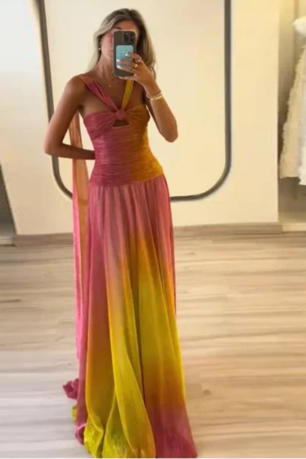 girlhomeshops – Rosa Gelb Vogue Farbverlauf Langes Chiffon-Ballkleid Hochzeitsgast-Partykleid gh5569