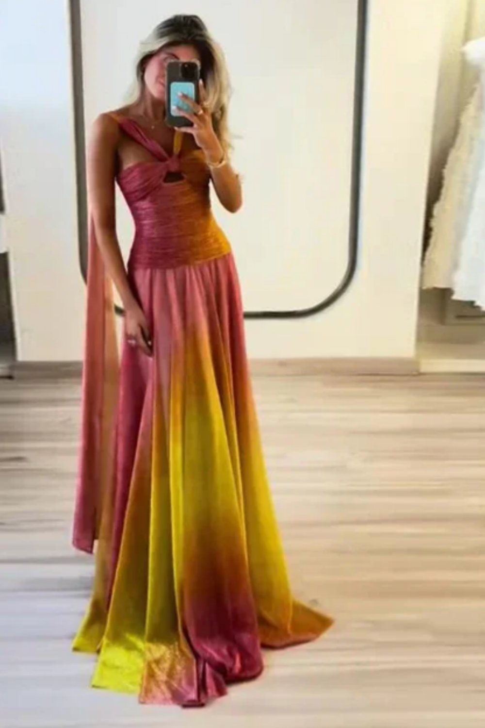 girlhomeshops – Rosa Gelb Vogue Farbverlauf Langes Chiffon-Ballkleid Hochzeitsgast-Partykleid gh5569