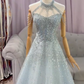 Robe de soirée longue en tulle bleu clair, élégante et magnifique, avec perles, robe de mariée brillante, gh4353