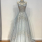 Robe de soirée longue en tulle bleu clair, élégante et magnifique, avec perles, robe de mariée brillante, gh4353
