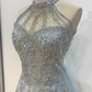 Robe de soirée longue en tulle bleu clair, élégante et magnifique, avec perles, robe de mariée brillante, gh4353