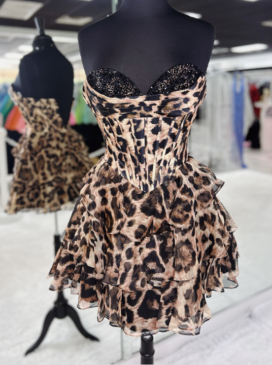 girlhomeshops-🐆🖤🤎 Modisches Leopardenmuster, exquisite Perlen, Pailletten, kurze Heimkehrkleider, enge Hoco-Kleider, Korsettkleid, gh5811