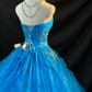 girlhomeshops-Blue Strapless Long Organza Gown  gh5823