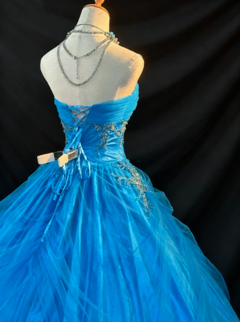 girlhomeshops-Blue Strapless Long Organza Gown  gh5823