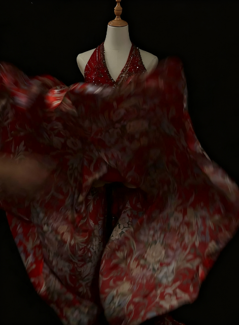 girlhomeshops-Rotes, florales, exquisites, langes Ballkleid mit Schleppe, Abendkleid gh5824