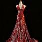 girlhomeshops-Rotes, florales, exquisites, langes Ballkleid mit Schleppe, Abendkleid gh5824