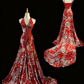 girlhomeshops-Rotes, florales, exquisites, langes Ballkleid mit Schleppe, Abendkleid gh5824