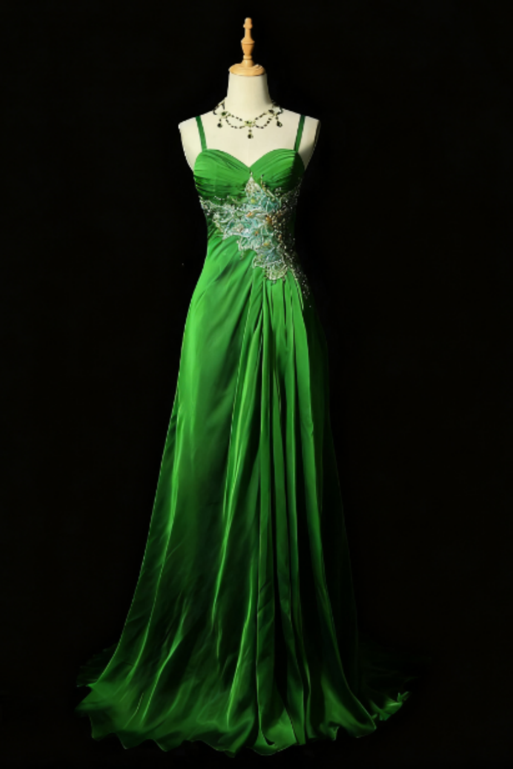 girlhomeshops-Fairy - Robe de soirée fleurie à cristaux vert forêt gh5848