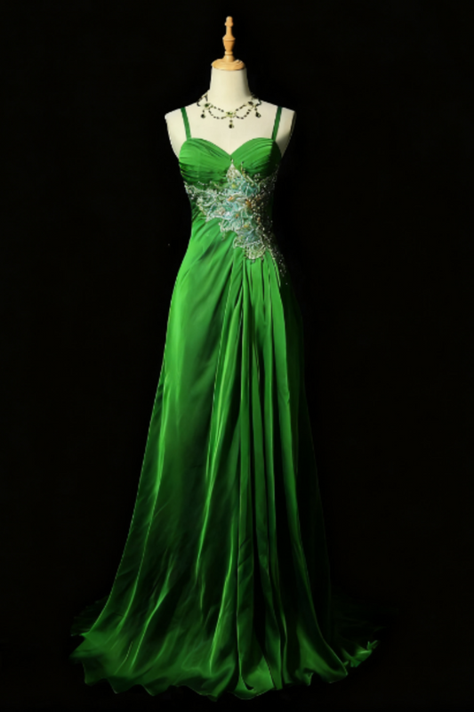 girlhomeshops-Fairy - Like Forest Green Crystal Floral Evening Dress gh5848