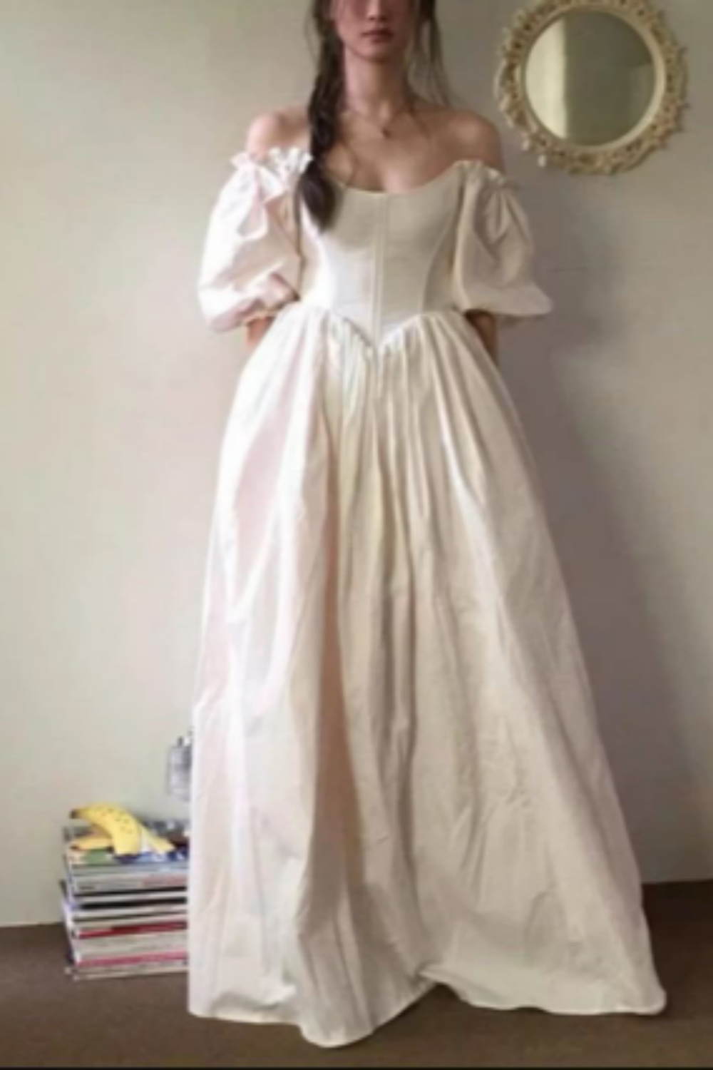 Girlhomeshops - Robe de bal longue blanche, simple, décontractée, style rétro, manches bouffantes, style maternité, gh5851