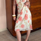 Girlhomeshops - Robe mi-longue en mousseline fleurie à volants et bretelles gh5864