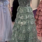 girlhomeshops-Grau/Blau Langes Prinzessinnen-Abschlussballkleid mit glitzernden Pailletten und langem Tüll gh5925