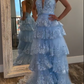 girlhomeshops-Blaues langes Prinzessinnen-Abschlussballkleid mit glänzenden Pailletten und langem Tüll gh5926