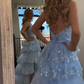 girlhomeshops-Blaues langes Prinzessinnen-Abschlussballkleid mit glänzenden Pailletten und langem Tüll gh5926