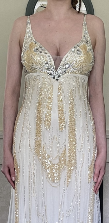 ✨Girlhomeshops-Beige Perlenbesetztes, exquisites, wunderschönes, langes Chiffon-Ballkleid, Abendkleid, Partykleid, gh4986